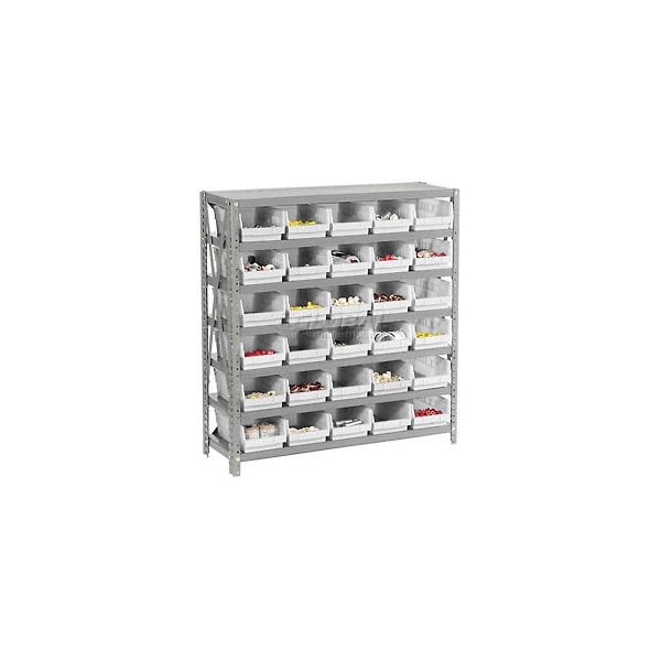 Global Industrial Steel Shelving with 30 4inH Plastic Shelf Bins Ivory, 36x12x39-7 Shelves 603429WH - main